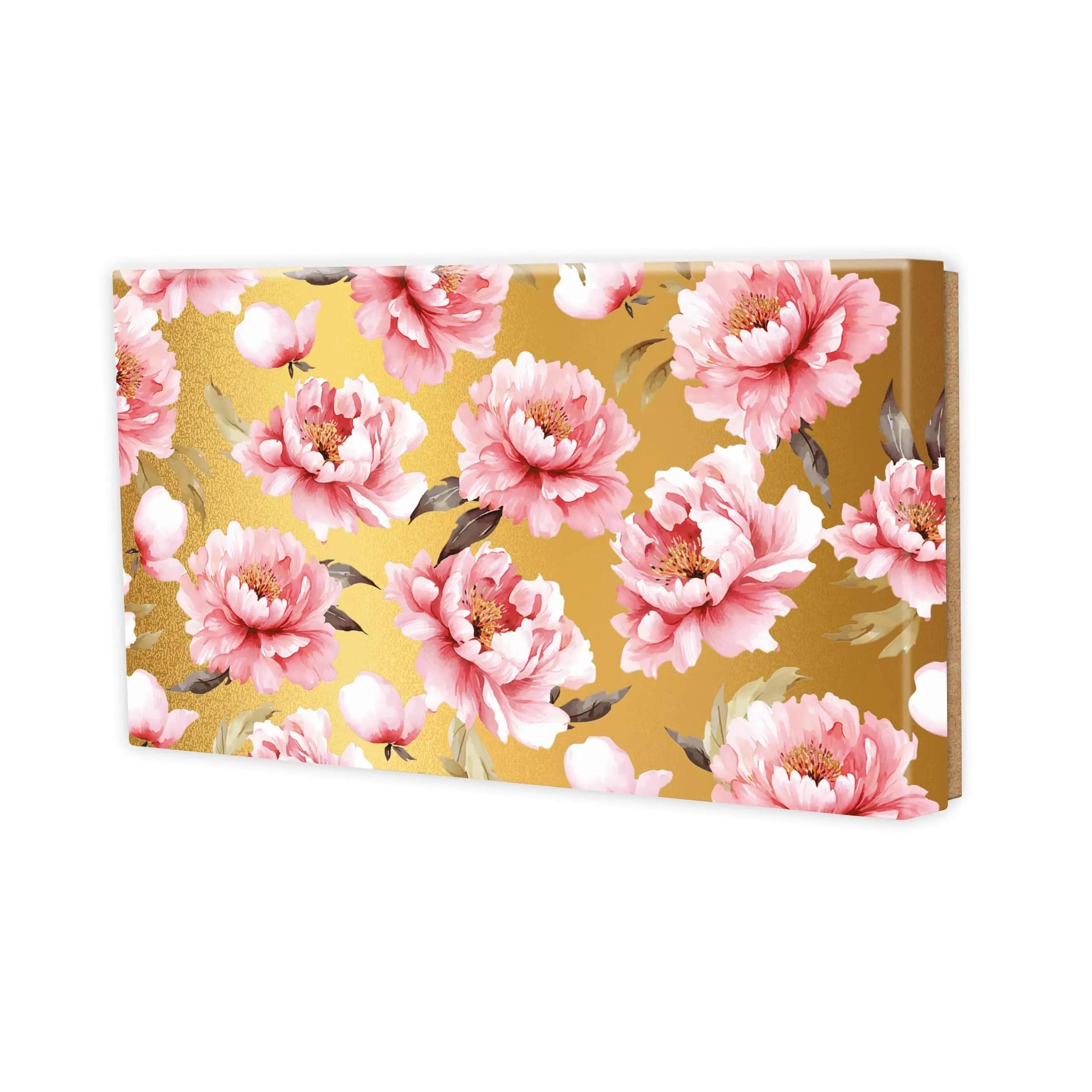 Pudełko prezentowe w kwiatki, wzór uniwersalny na urodziny, imieniny, gratulacje, dla mamy, dla babci, idealny do wręczenia pieniędzy, voucherów i karty podarunkowej, bogato złocony, premium, różowe kwiatki