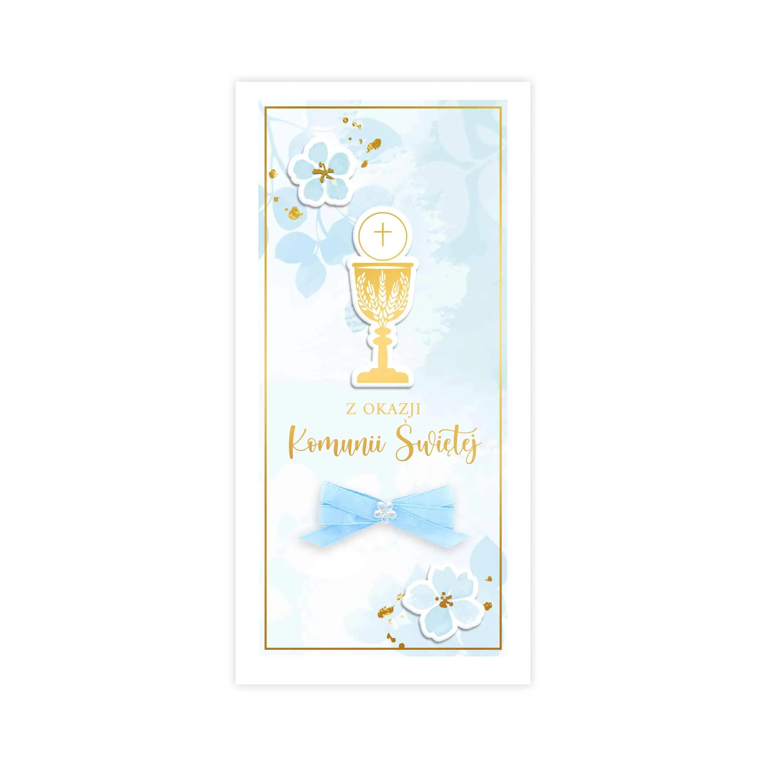 Kartka DL-R dla chłopca niebieska z kielichem