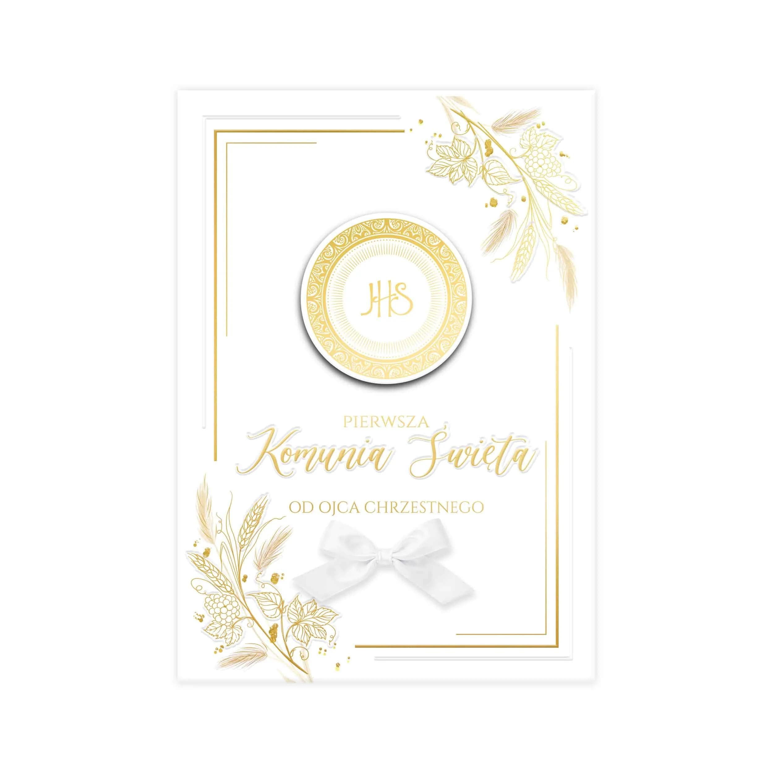 Album z hostią, kokardką i złoconymi kłosami od Ojca Chrzestnego