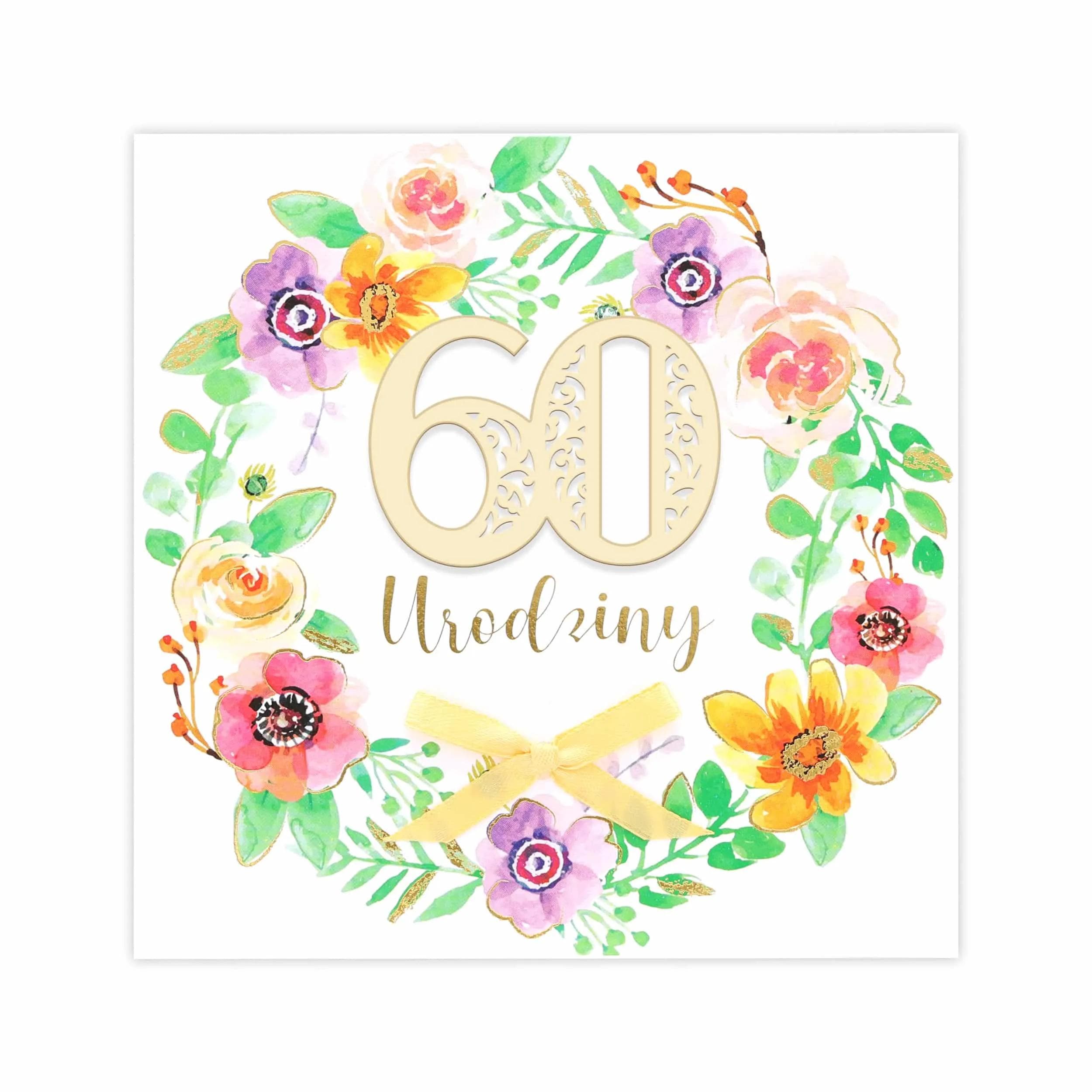 Kartka na urodziny, akwarelowe kwiatki, ozdobny papier, kolorowa, 60