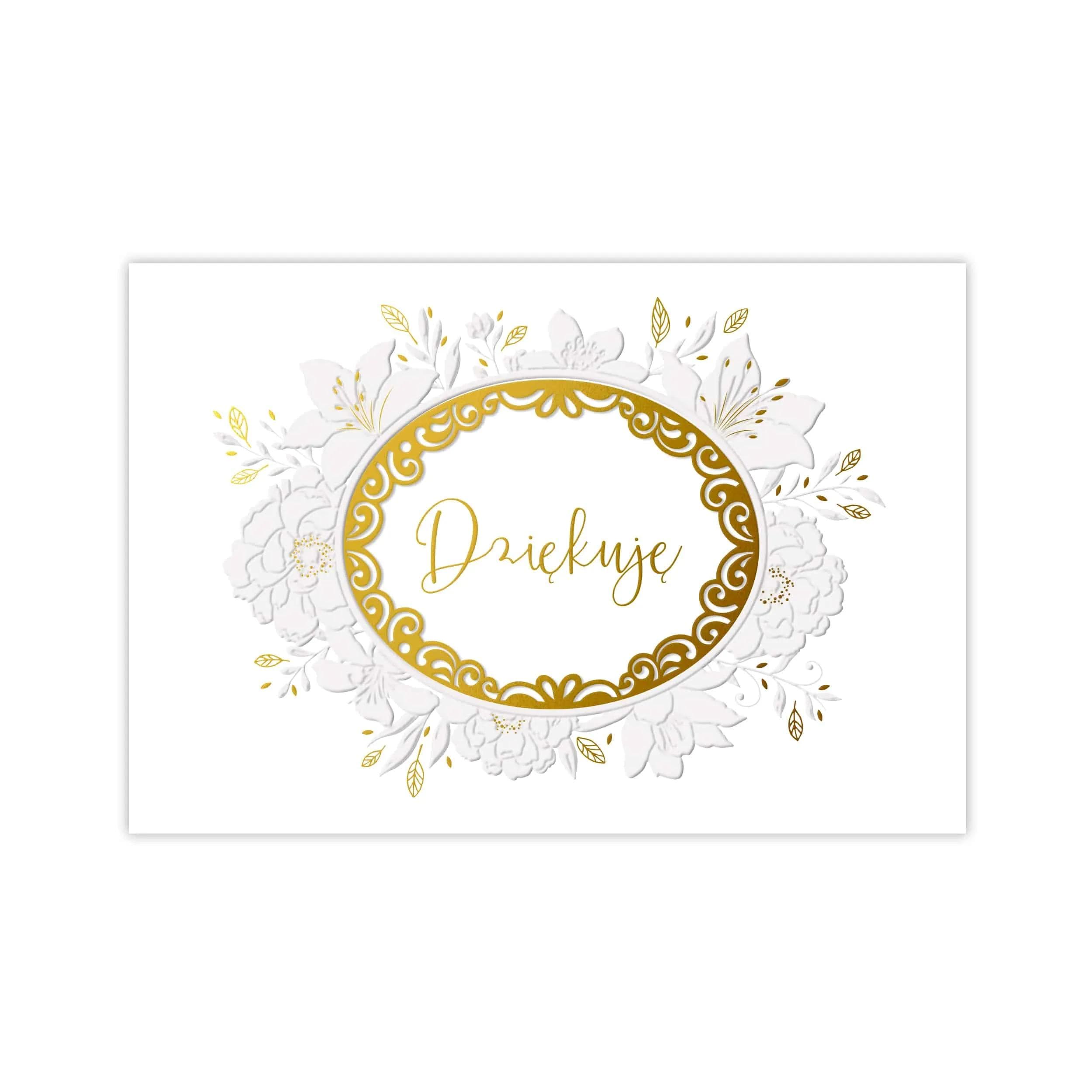 Kartka z koronkowymi wycinankami Dziękuję złocona