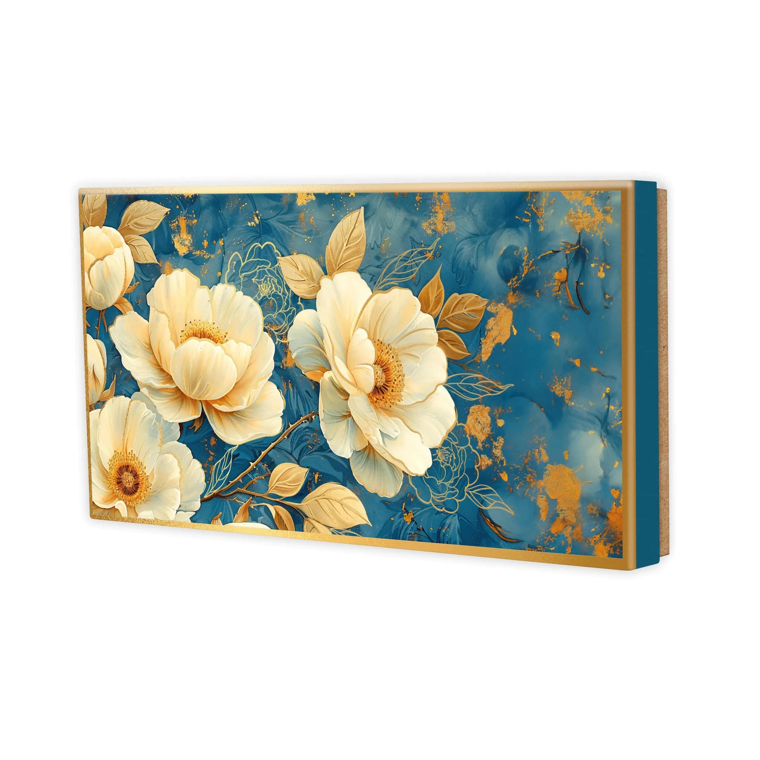 Pudełko prezentowe w kwiatki, wzór uniwersalny na urodziny, imieniny, gratulacje, dla mamy, dla babci, idealny do wręczenia pieniędzy, voucherów i karty podarunkowej, bogato złocony, premium, granatowo, beżowe