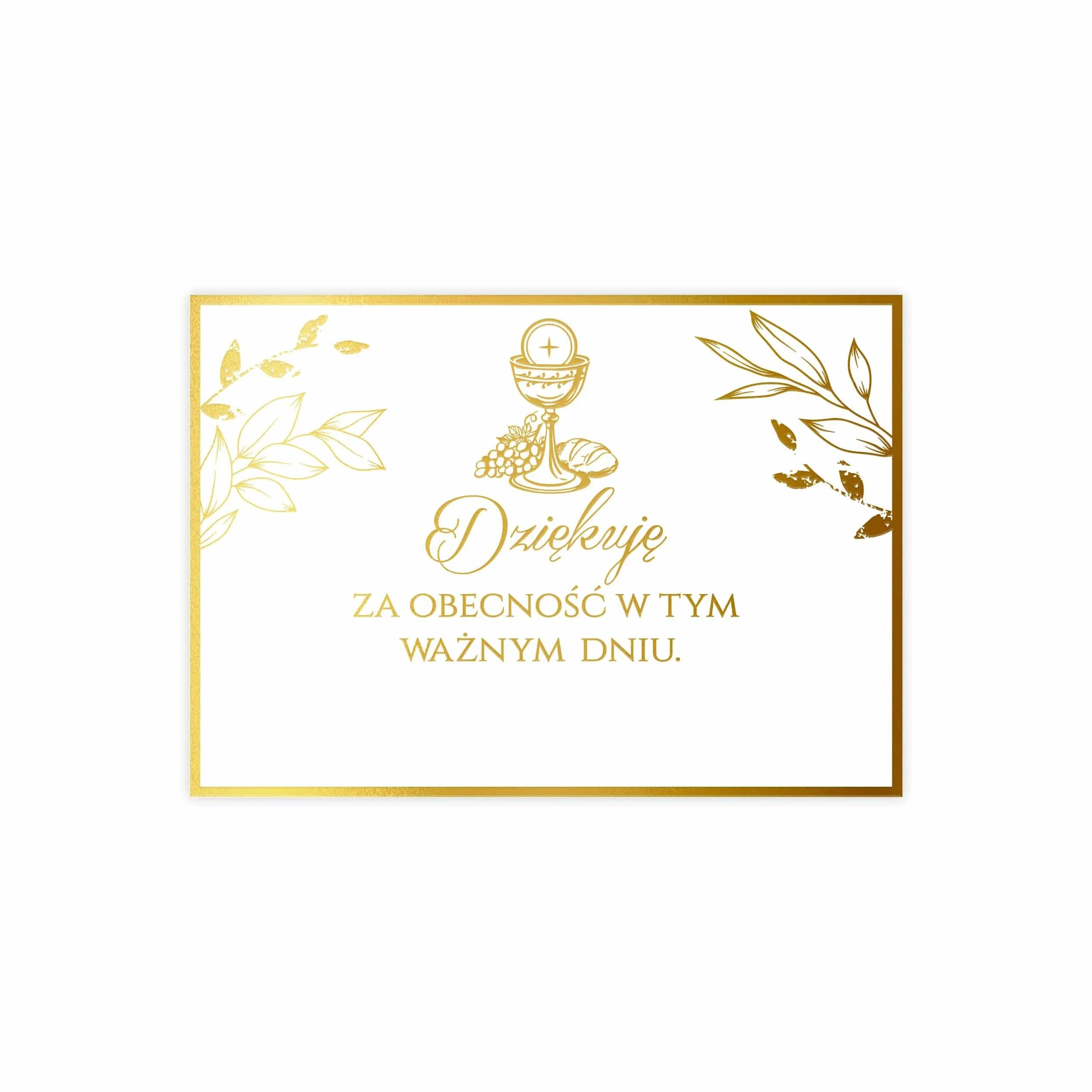 Bilecik z podziękowaniem dla gości na Komunię biały kielich