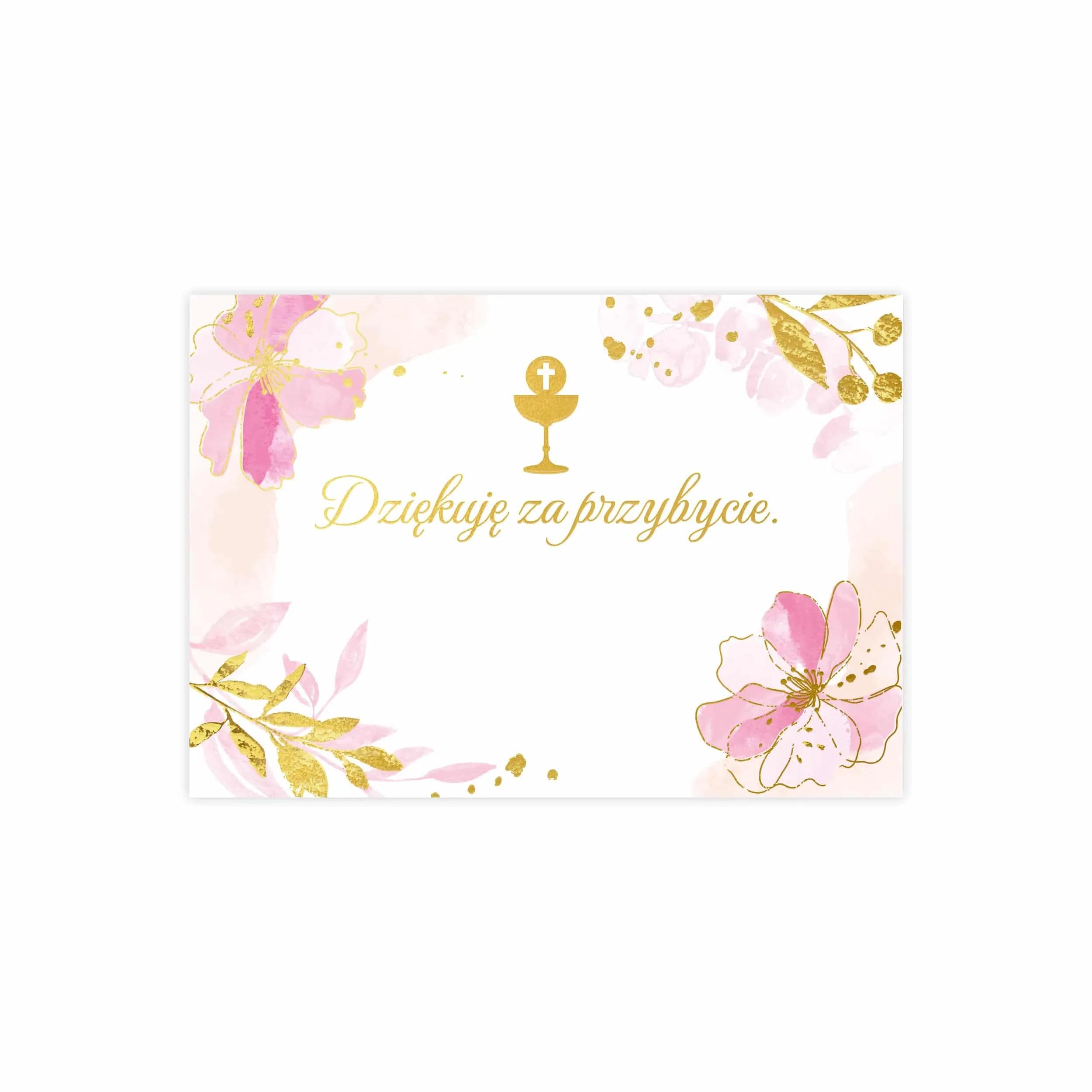 Bilecik z podziękowaniem dla gości na Komunię różowe