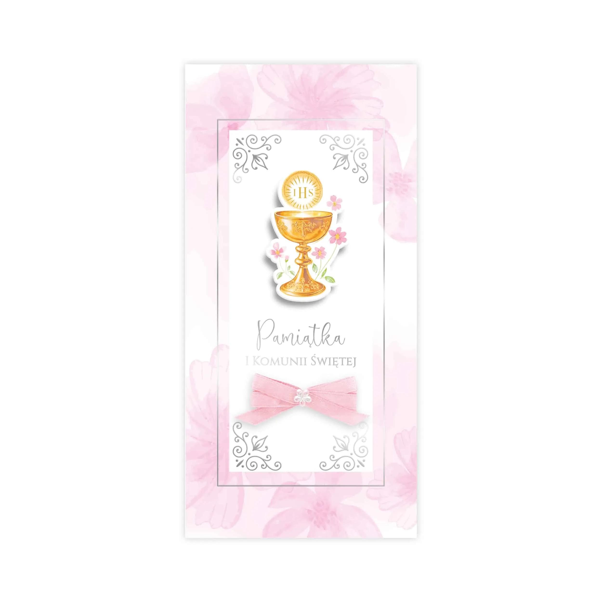 Kartka DL-R dla dziewczynki różowa z kielichem