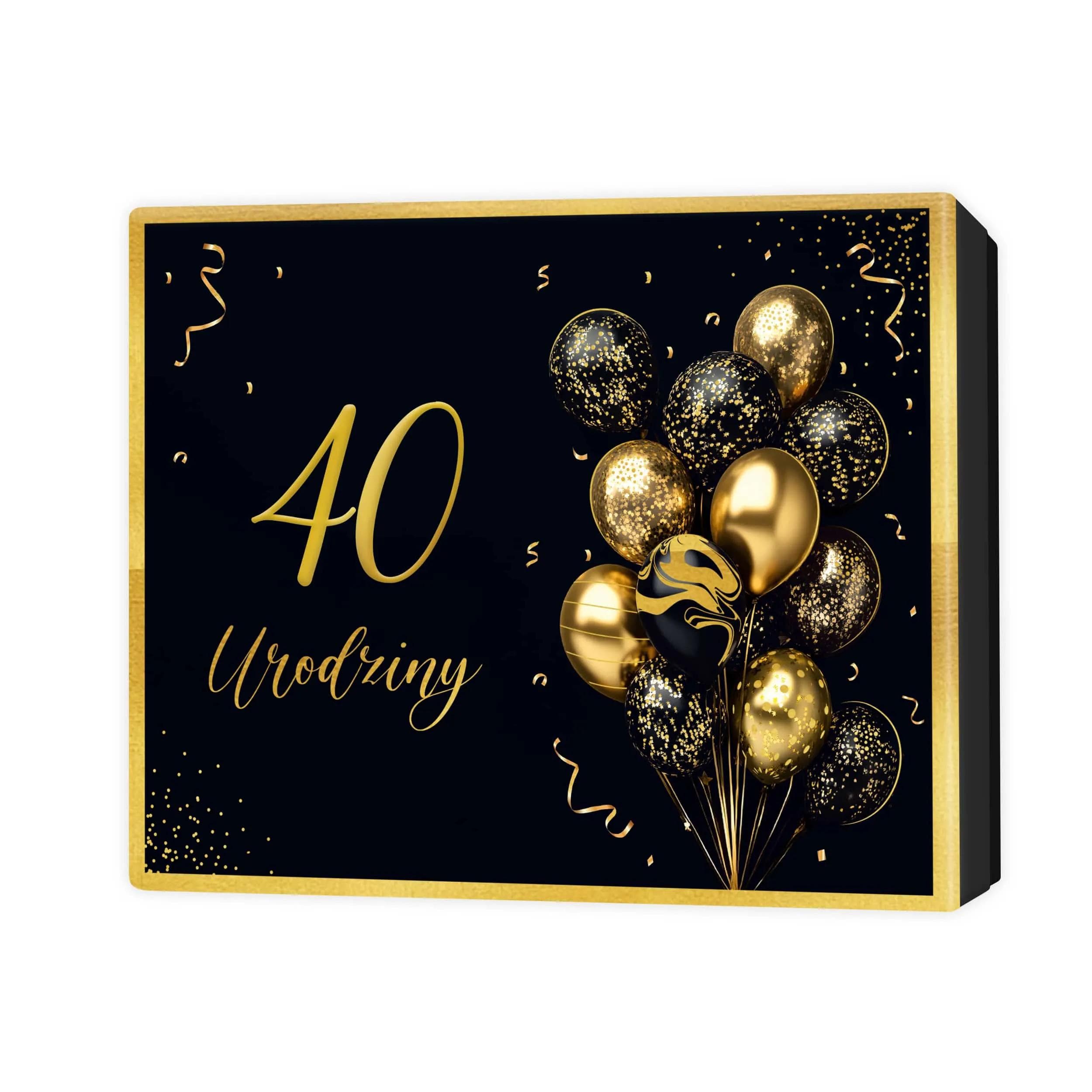 Wąskie pudełko prezentowe ze złotą cyfrą 40, elegancki design, uszlachetniony złoceniami i nowoczesnym matowym wykończeniem, opakowanie na prezenty, książki, karty podarunkowe, pieniądze.