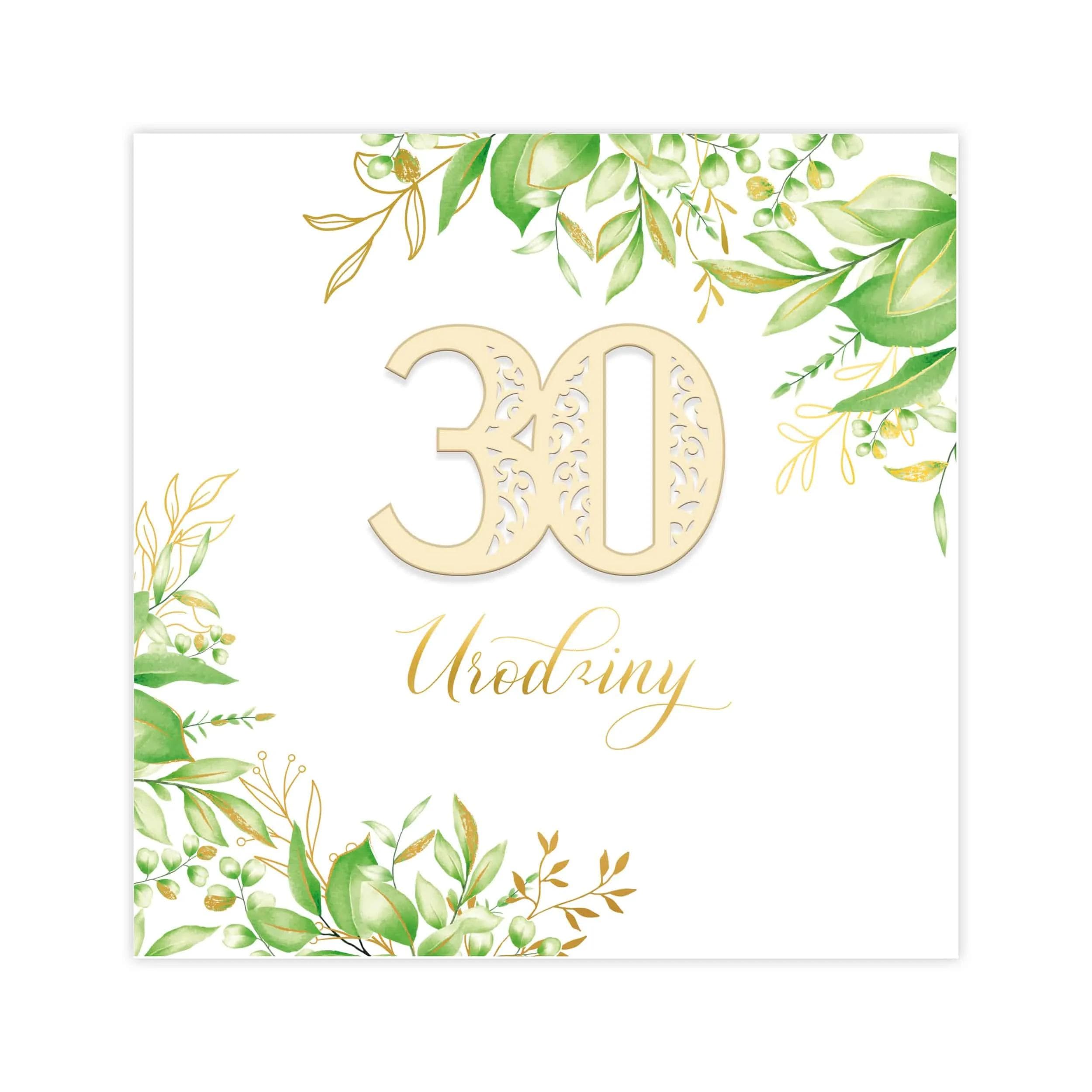 Kartka na urodziny, akwarelowe kwiatki, ozdobny papier, ażurowa cyfra kartonik, eko, rustykalna, 30, zielona