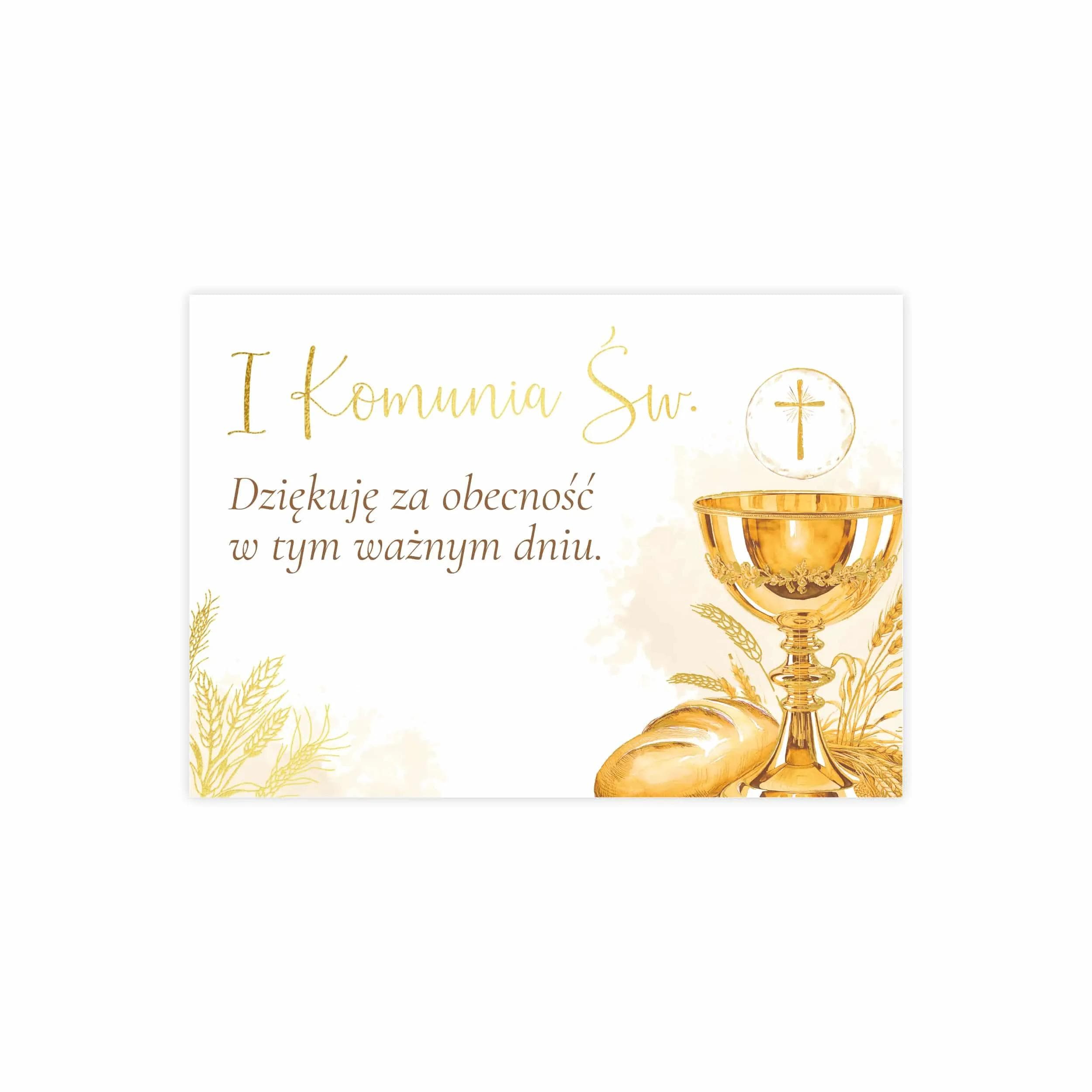 Bilecik z podziękowaniem dla gości na Komunię akwarelowy kielich