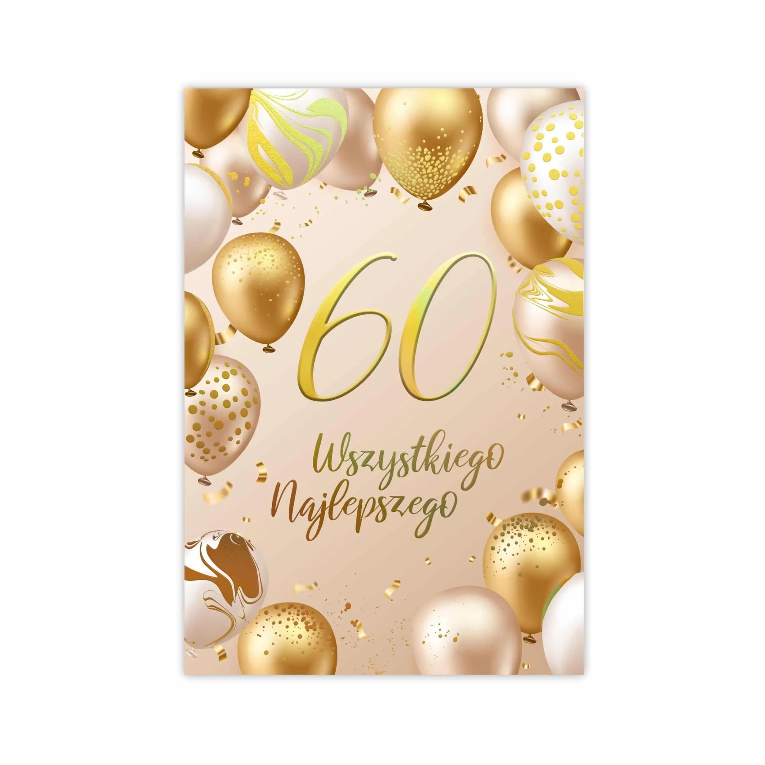 Elegancka kartka urodzinowa na 60 urodziny w formacie B6 zachwyca subtelnym, beżowym tłem i luksusowymi złoceniami. Dominującym elementem jest duża, złocona cyfra – tłoczona i uszlachetniona folią w odcieniu szlachetnego złota, która nadaje całości wyrazistego charakteru i trójwymiarowego efektu.