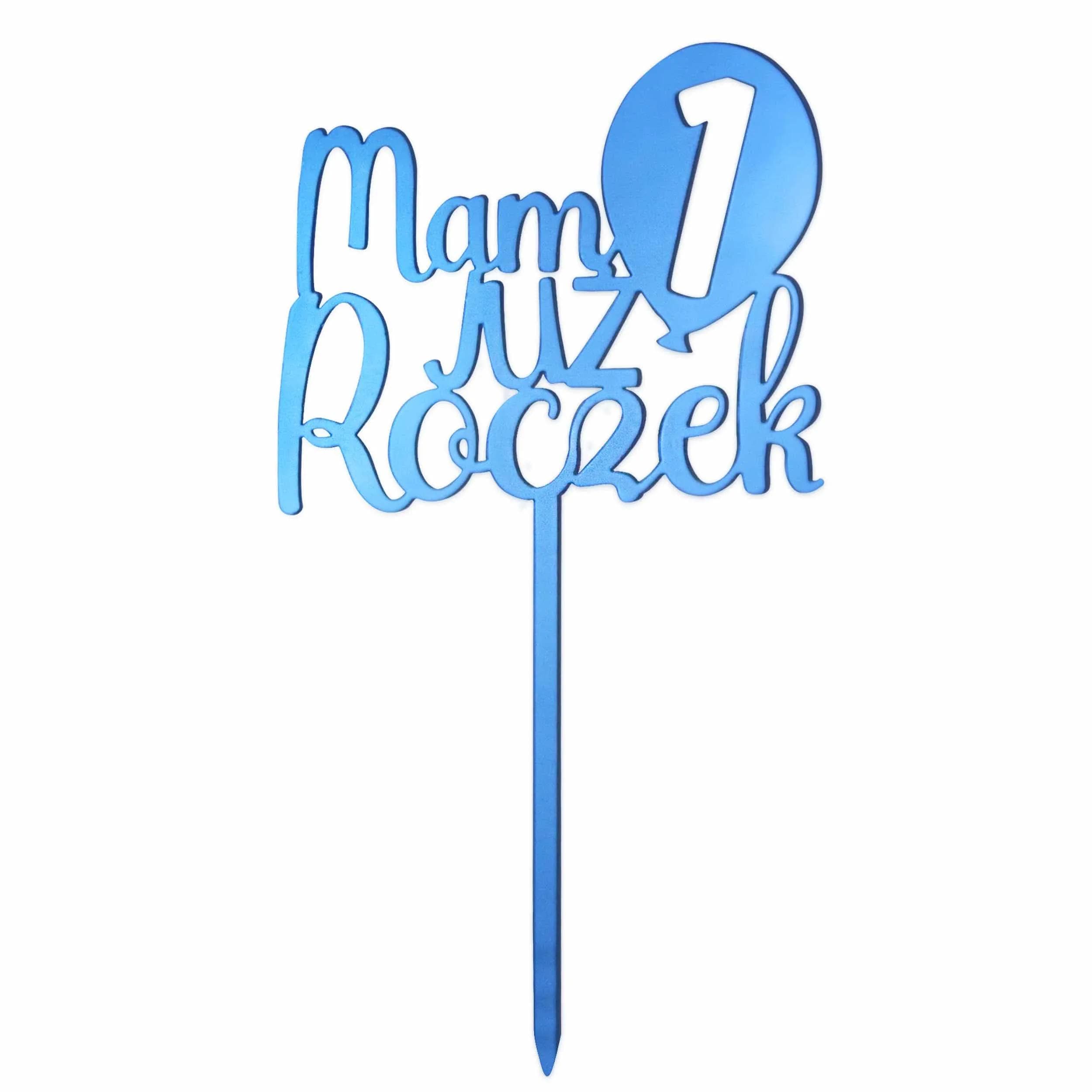 Topper na roczek niebieski dla chłopca – dekoracja tortu na 1 urodziny