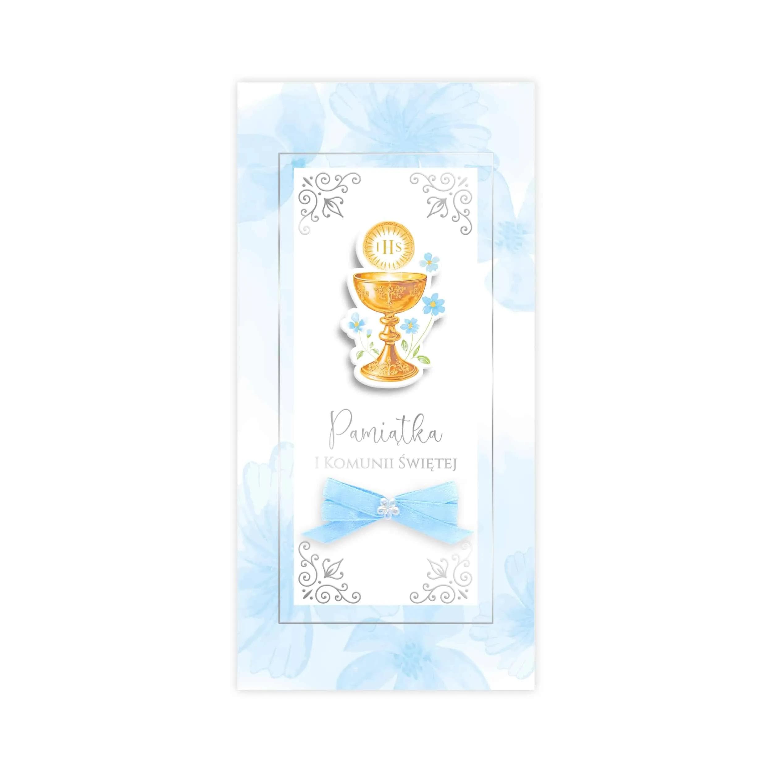 Kartka DL-R dla chłopca niebieska z kielichem