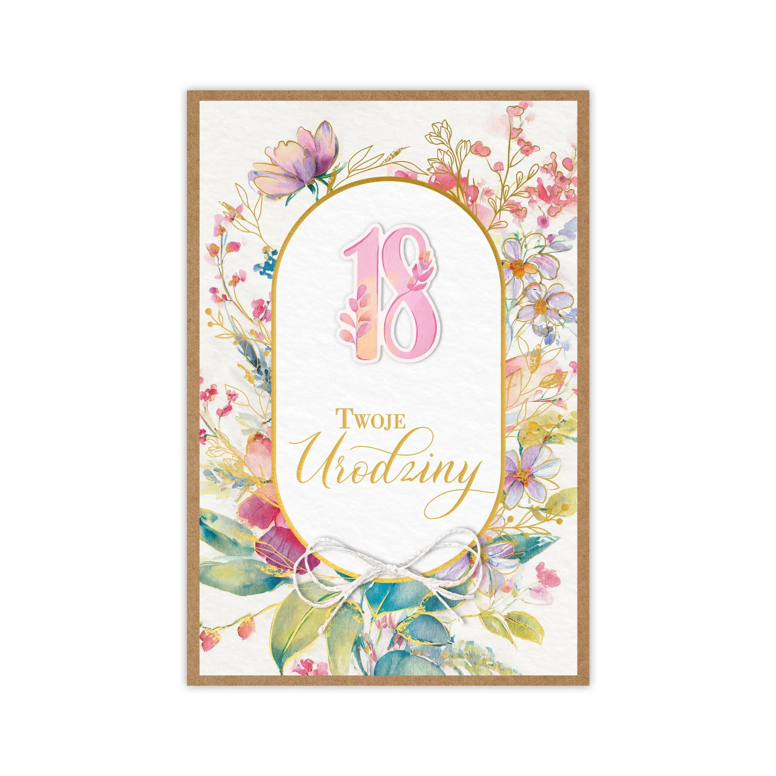 W rustykalnym klimacie, z papierem kraft i akwarelowymi kwiatami, ta kartka zachwyca spójnym, eko-boho charakterem. Jej sercem jest przestrzenna cyfra z drewnianej sklejki oraz ręcznie wiązana kokardka ze sznurka jutowego. Różowy bukiet.