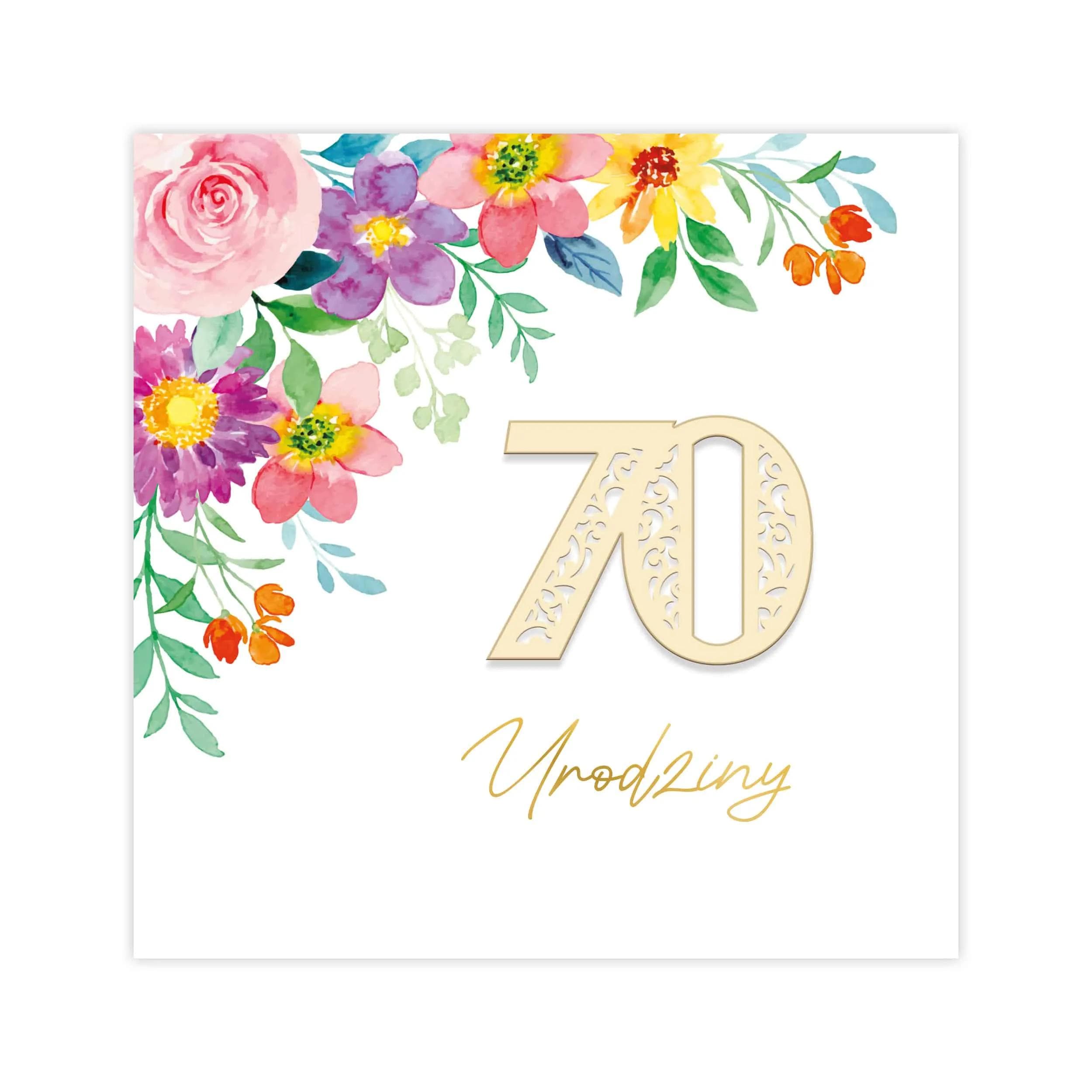 Kartka na urodziny, akwarelowe kwiatki, ozdobny papier, kolorowa, 70
