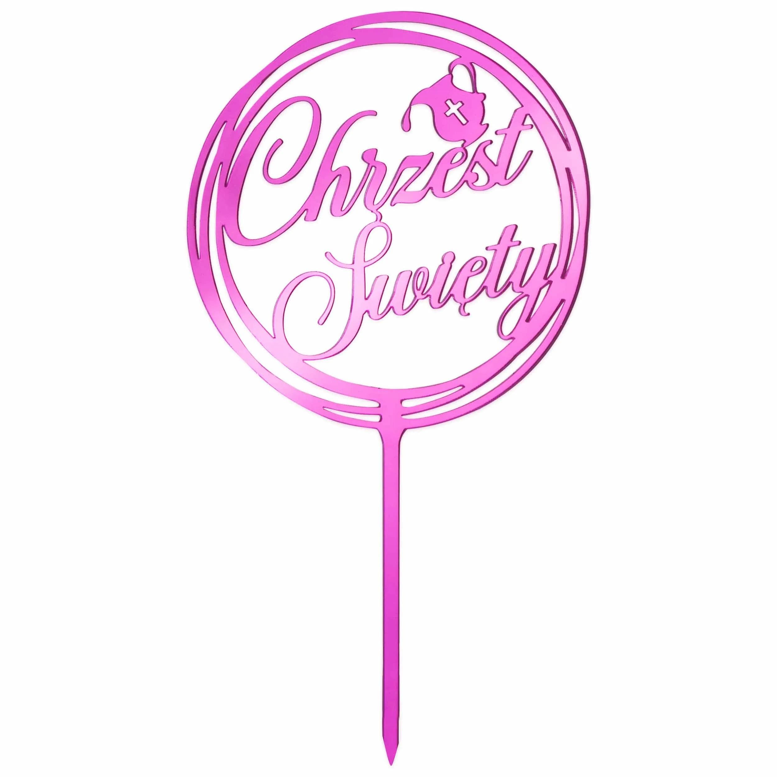 Topper różowy na tort na Chrzest Święty – elegancka dekoracja tortu dla dziewczynki