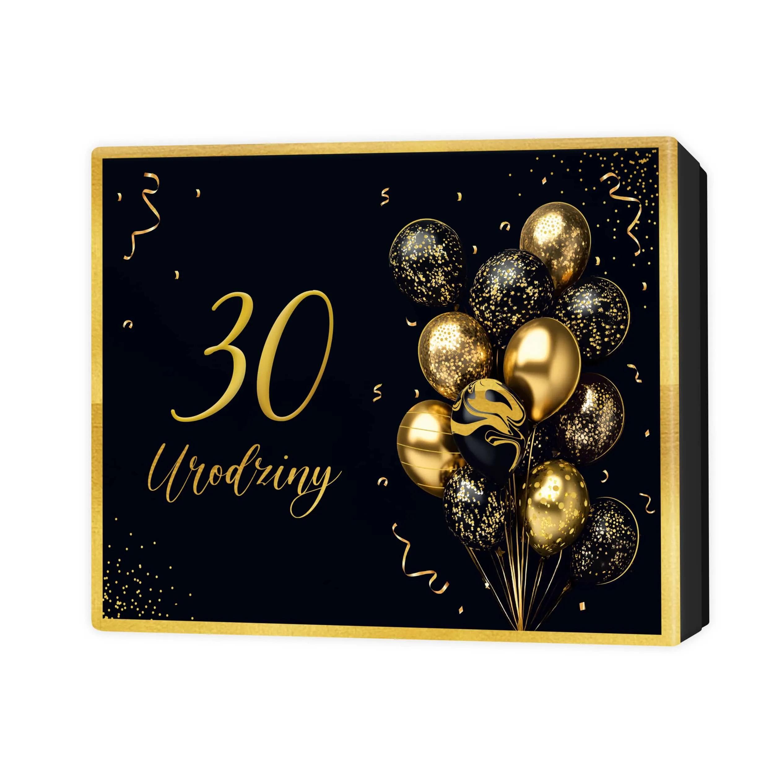 Wąskie pudełko prezentowe ze złotą cyfrą 30, elegancki design, uszlachetniony złoceniami i nowoczesnym matowym wykończeniem, opakowanie na prezenty, książki, karty podarunkowe, pieniądze.