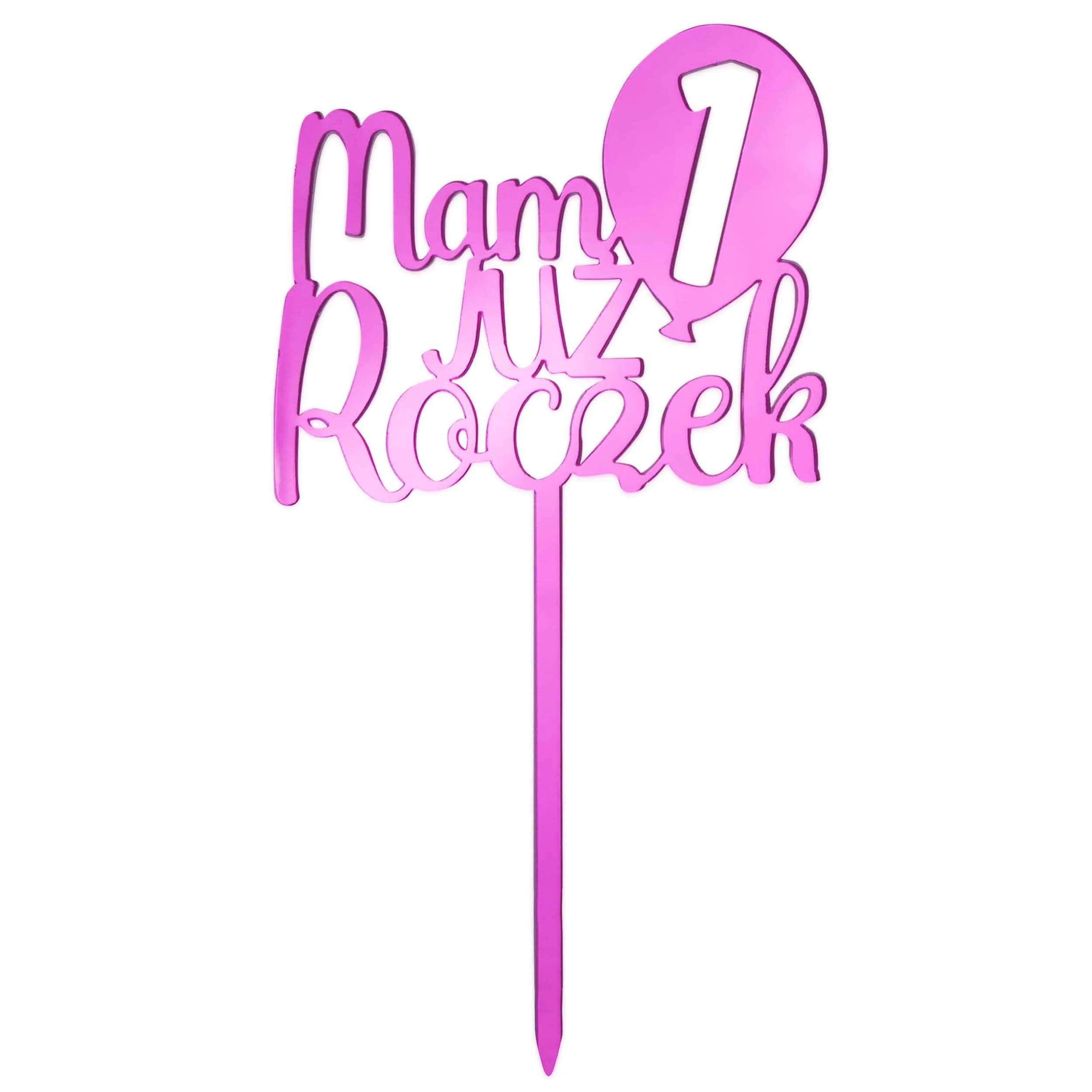 Topper na roczek różowy dla dziewczynki – dekoracja tortu na 1 urodziny