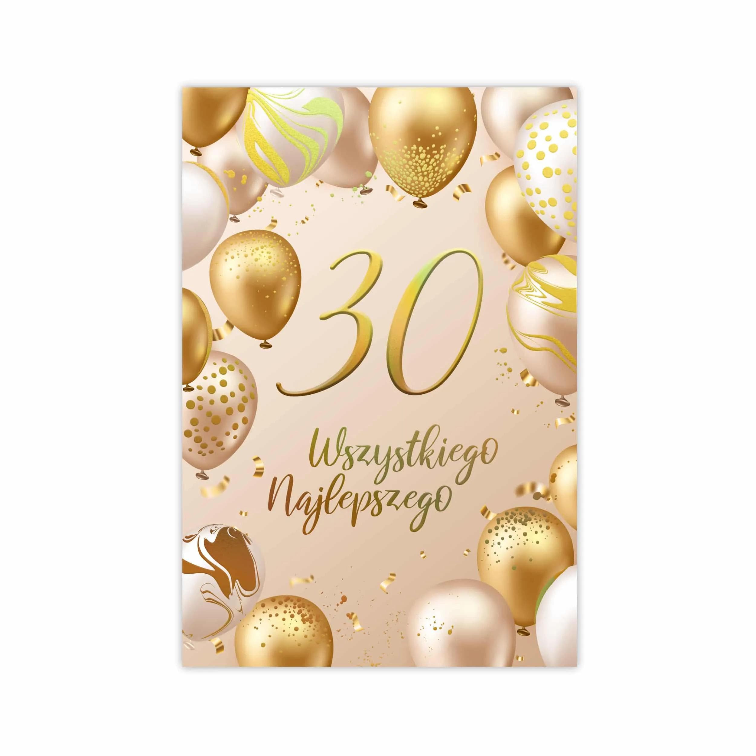 Elegancka kartka urodzinowa na 30 urodziny w formacie B6 zachwyca subtelnym, beżowym tłem i luksusowymi złoceniami. Dominującym elementem jest duża, złocona cyfra – tłoczona i uszlachetniona folią w odcieniu szlachetnego złota, która nadaje całości wyrazistego charakteru i trójwymiarowego efektu.