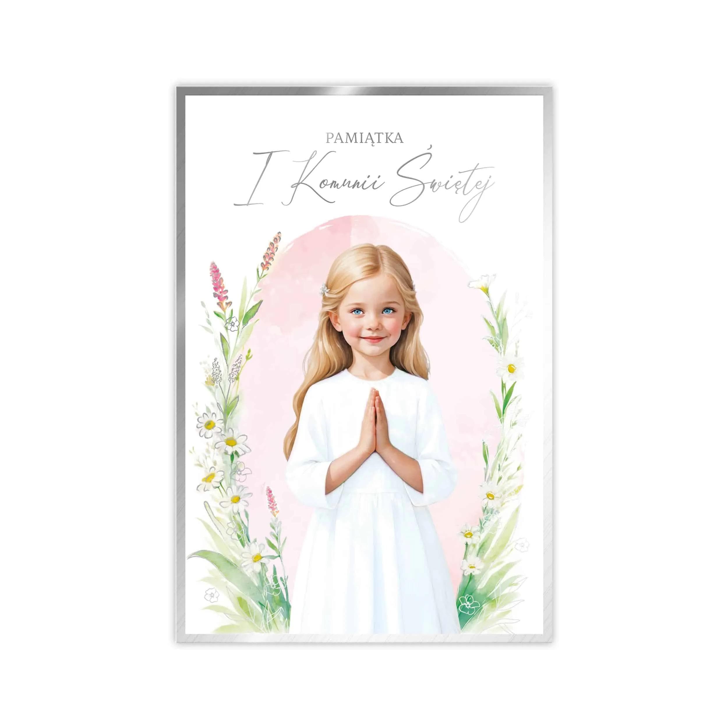 Kartka B6 z okazji I Komunii Św. z dziewczynką
